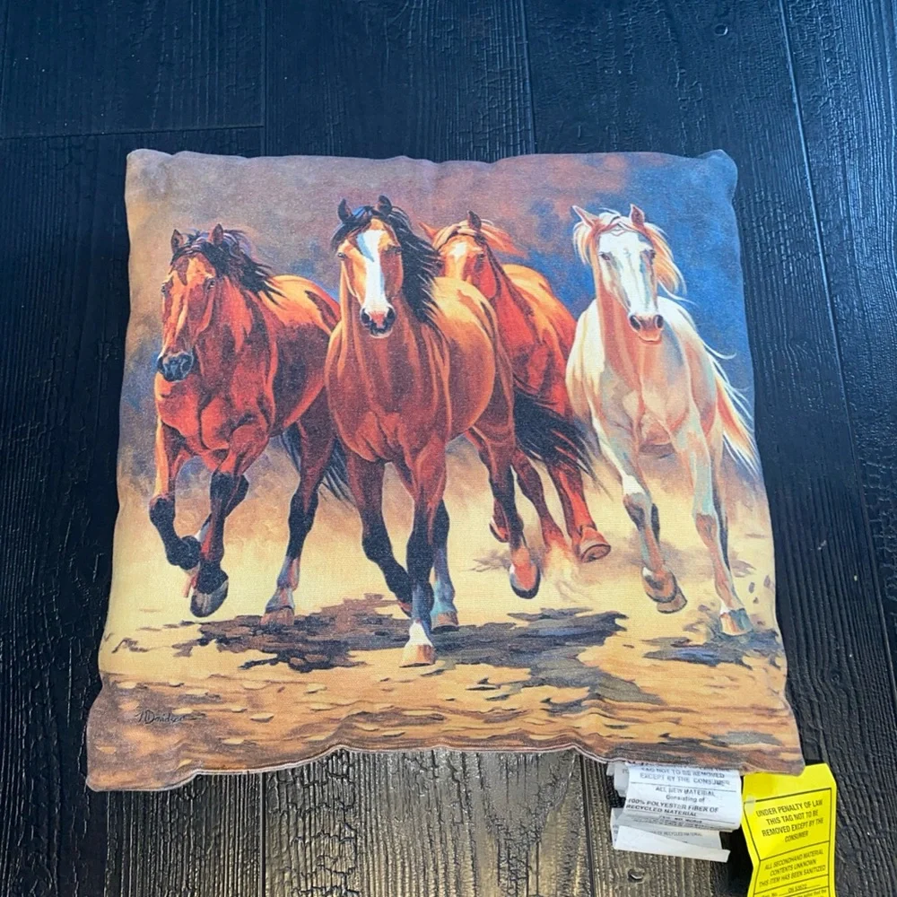 Hoofbeats & Heartbeats Nancy Davidson‎ Running Horses Throw Pillow Vintage